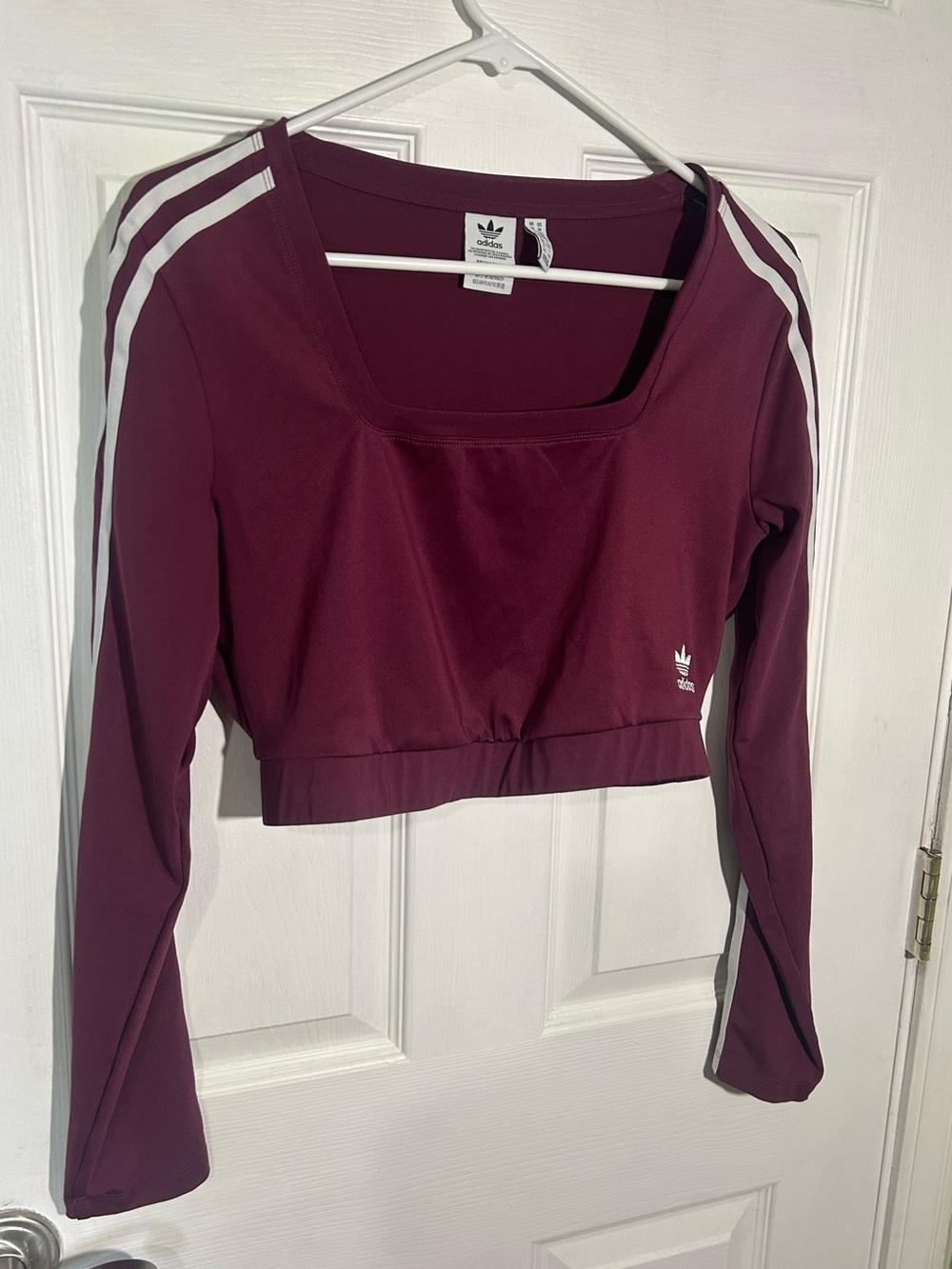 Adidas Originals Adicolor Classics long-sleeve crop burgundy square neck Medium - Picture 2 of 14